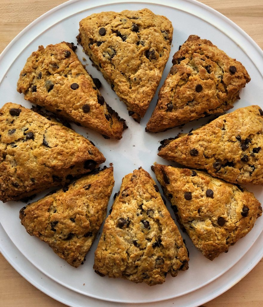 Pumpkin Scones in a circle on a white plate