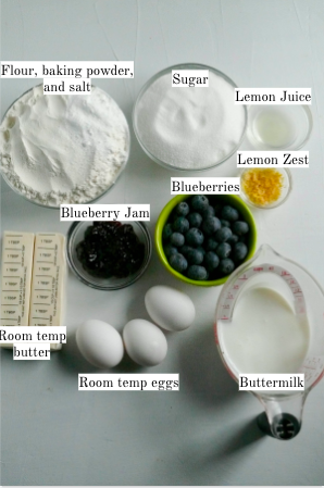 Cake ingredients with labels