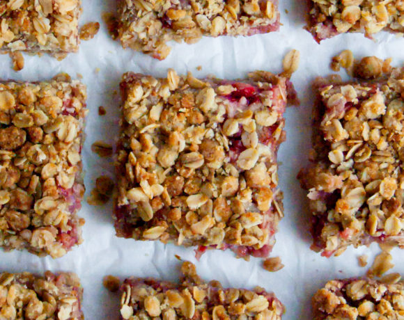 Strawberry Oatmeal Bars in a grid pattern