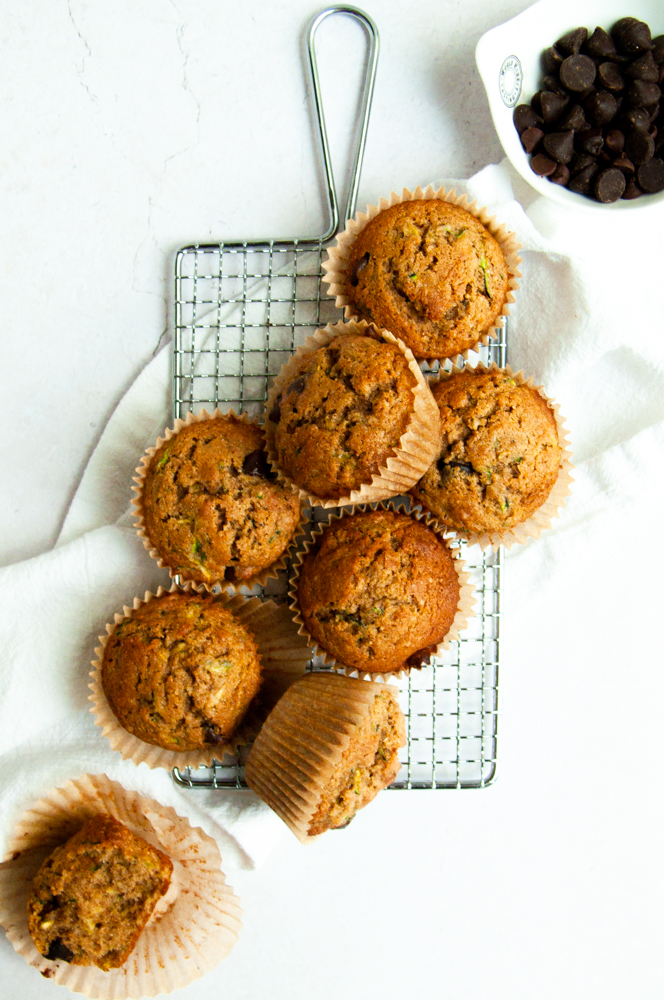 Brown Butter Zucchini Muffins laid out