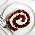 One slice of red velvet roll cake
