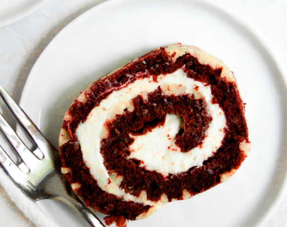 One slice of red velvet roll cake