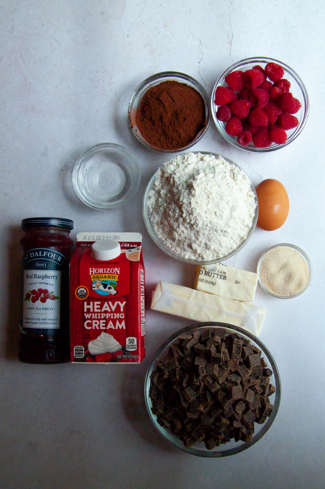 All of the dark chocolate pastry ingredients laid out
